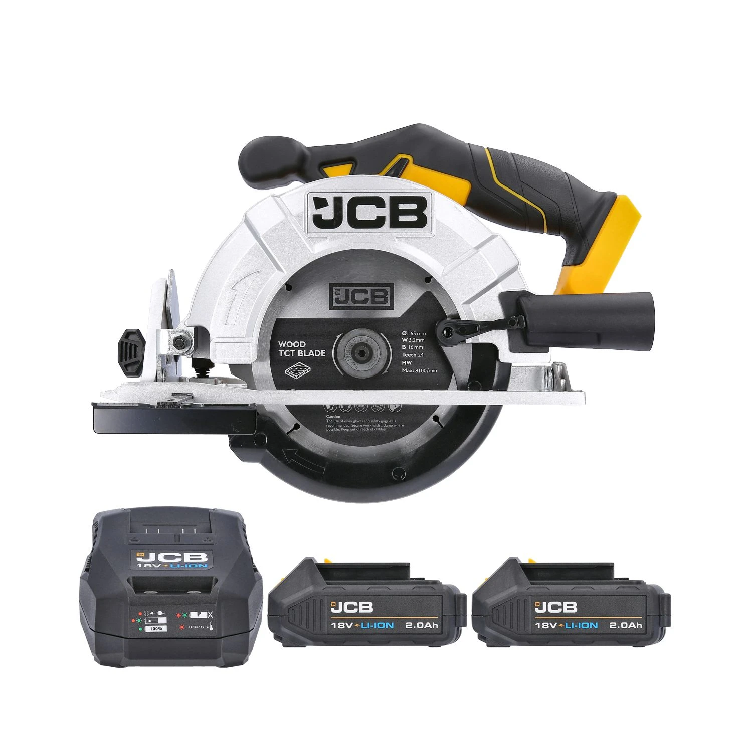 JCB 21-18CS-B 18V Cordless 165mm Circular Saw With 2 X 2.0Ah Batteries & Charger 1 JCB 21-18CS-B 18V Cordless 165mm Circular Saw With 2 X 2.0Ah Batteries & Charger