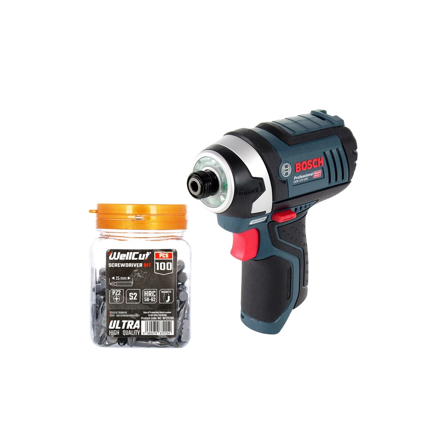 Bosch GDR12V-105 Impact Driver 1 X WC-BPZ25100 100pcs Bit Set 1 Bosch GDR12V-105 Impact Driver 1 X WC-BPZ25100 100pcs Bit Set