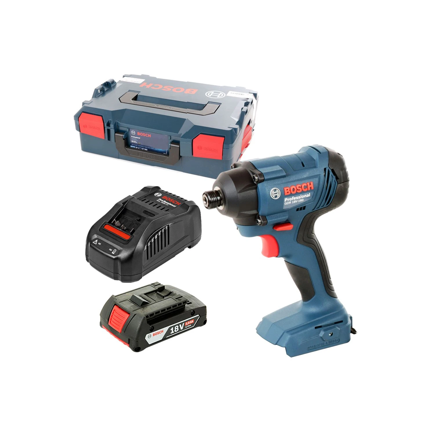 Bosch GDR18V-160 Impact Driver 1 X 2ah Battery, Charger, Case 1 Bosch GDR18V-160 Impact Driver 1 X 2ah Battery, Charger, Case