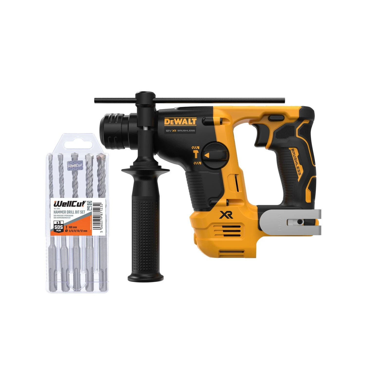 DeWalt DCH072 12V Brushless Compact SDS+ Hammer Drill With 5 Piece SDS Drill Bit Set 1 DeWalt DCH072 12V Brushless Compact SDS+ Hammer Drill With 5 Piece SDS Drill Bit Set