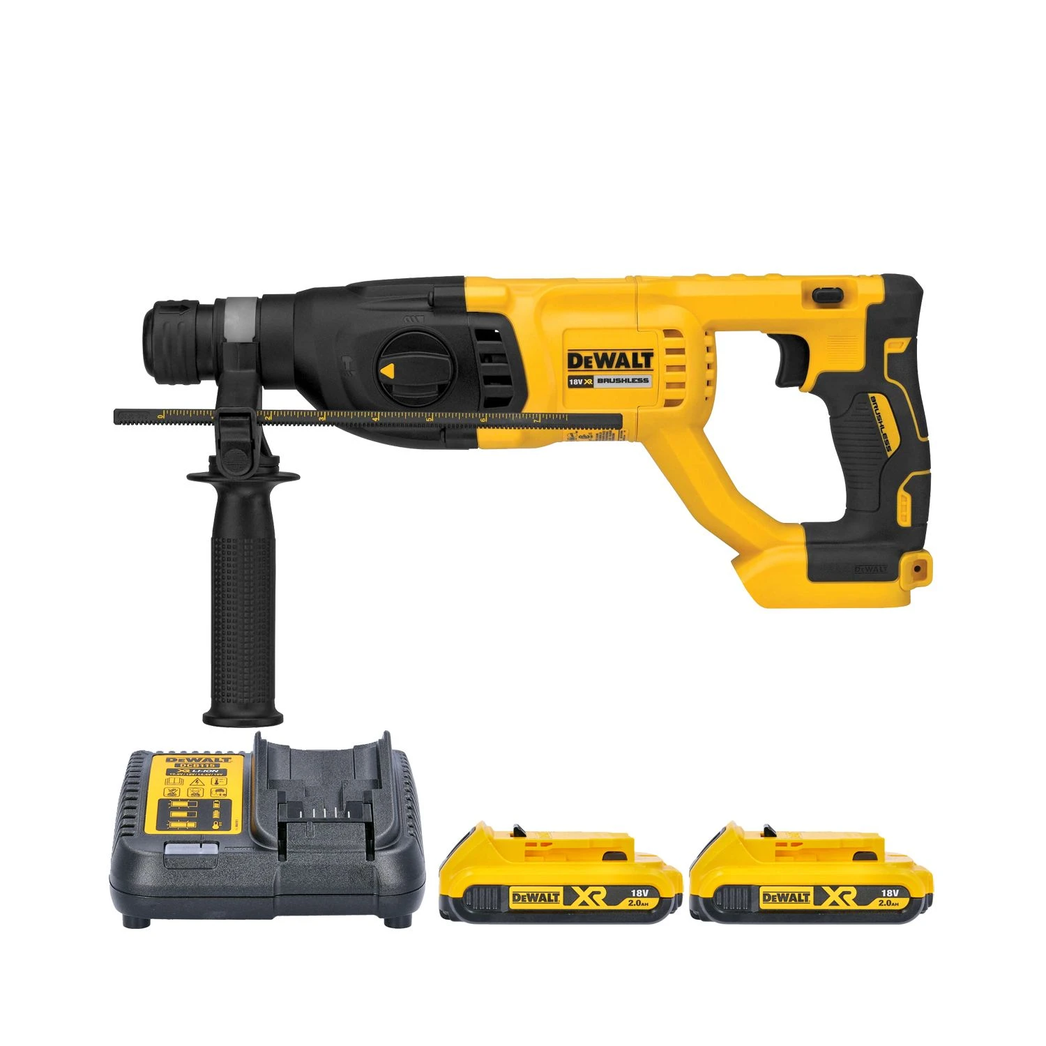 DeWalt DCH133 18V Cordless Brushless SDS Plus Hammer Drill With 2 X 2.0Ah Batteries & Charger 1 DeWalt DCH133 18V Cordless Brushless SDS Plus Hammer Drill With 2 X 2.0Ah Batteries & Charger