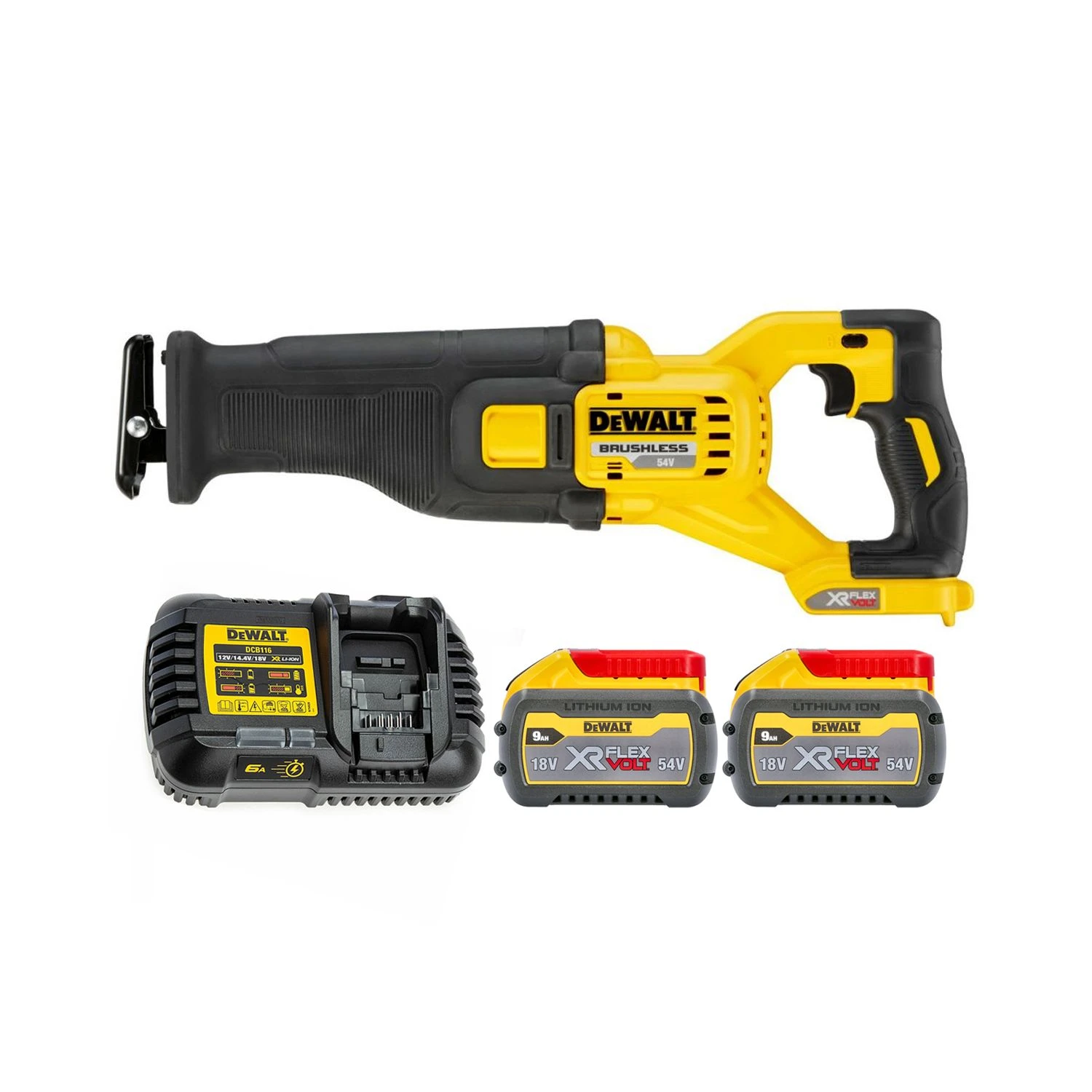 DeWalt DCS388 54V Flexvolt Brushless Reciprocating Saw With 2 X 9.0Ah Batteries & Charger 1 DeWalt DCS388 54V Flexvolt Brushless Reciprocating Saw With 2 X 9.0Ah Batteries & Charger