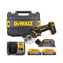 DeWalt DCS438E2T 18V Cordless Brushless 75mm Powerstack Cut Off Saw With 2 X Batteries, Charger & Case