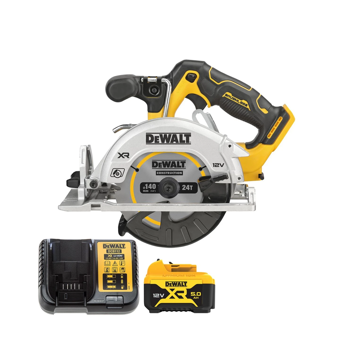 DeWalt DCS512 12V XR Cordless Brushless 140mm Circular Saw With 1 X 5.0Ah Battery & Charger 1 DeWalt DCS512 12V XR Cordless Brushless 140mm Circular Saw With 1 X 5.0Ah Battery & Charger