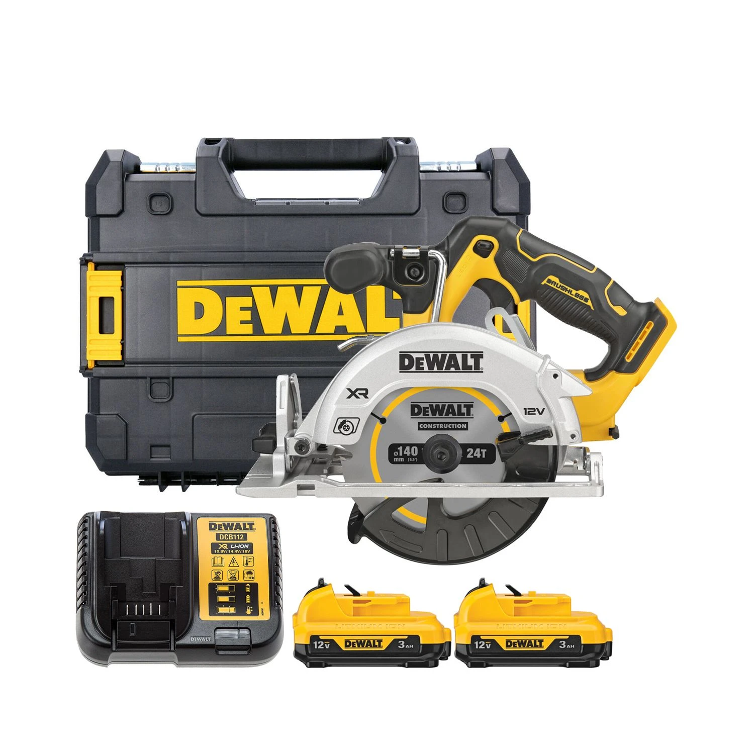 DeWalt DCS512 12V XR Cordless Brushless 140mm Circular Saw With 2 X 3.0Ah Batteries, Charger & Case 1 DeWalt DCS512 12V XR Cordless Brushless 140mm Circular Saw With 2 X 3.0Ah Batteries, Charger & Case
