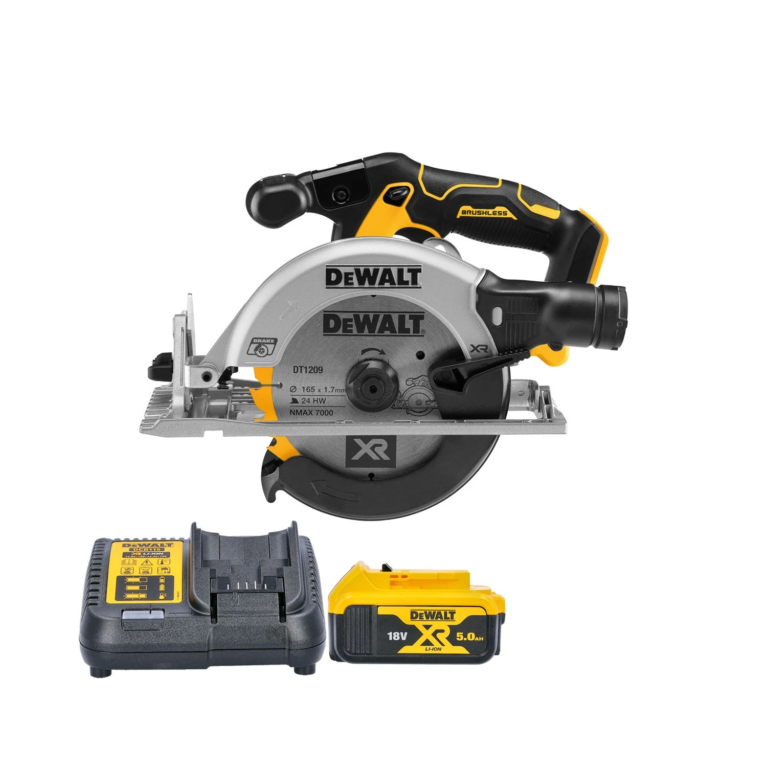 DeWalt DCS565 18V XR Cordless Brushless 165mm Circular Saw With 1 X 5.0Ah Battery & Charger 1 DeWalt DCS565 18V XR Cordless Brushless 165mm Circular Saw With 1 X 5.0Ah Battery & Charger