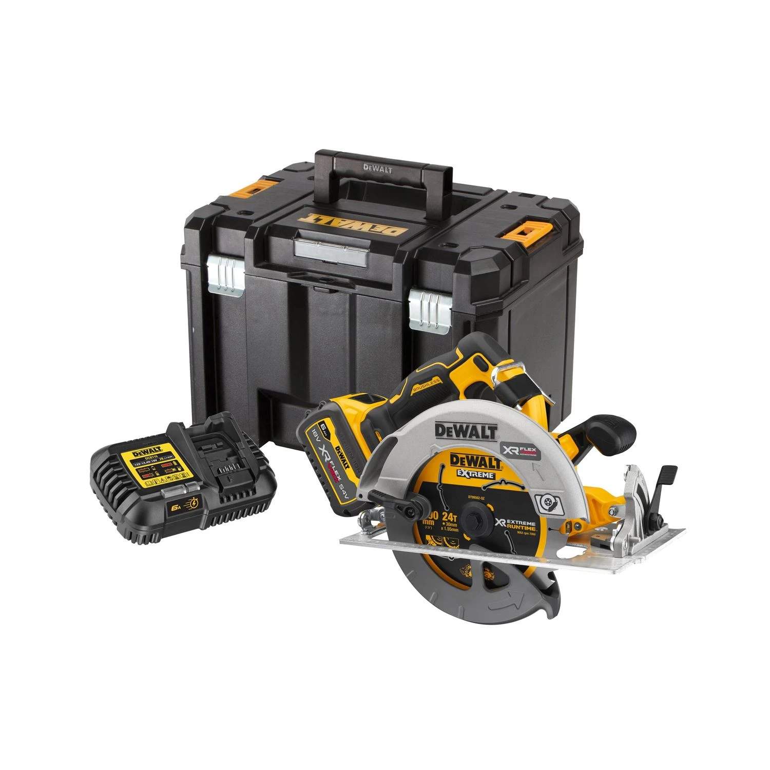 DeWalt DCS573T1 18V XR Brushless Flexvolt Advantage 190mm Circular Saw With 1 X 6.0Ah Battery, Charger & Case 1 DeWalt DCS573T1 18V XR Brushless Flexvolt Advantage 190mm Circular Saw With 1 X 6.0Ah Battery, Charger & Case