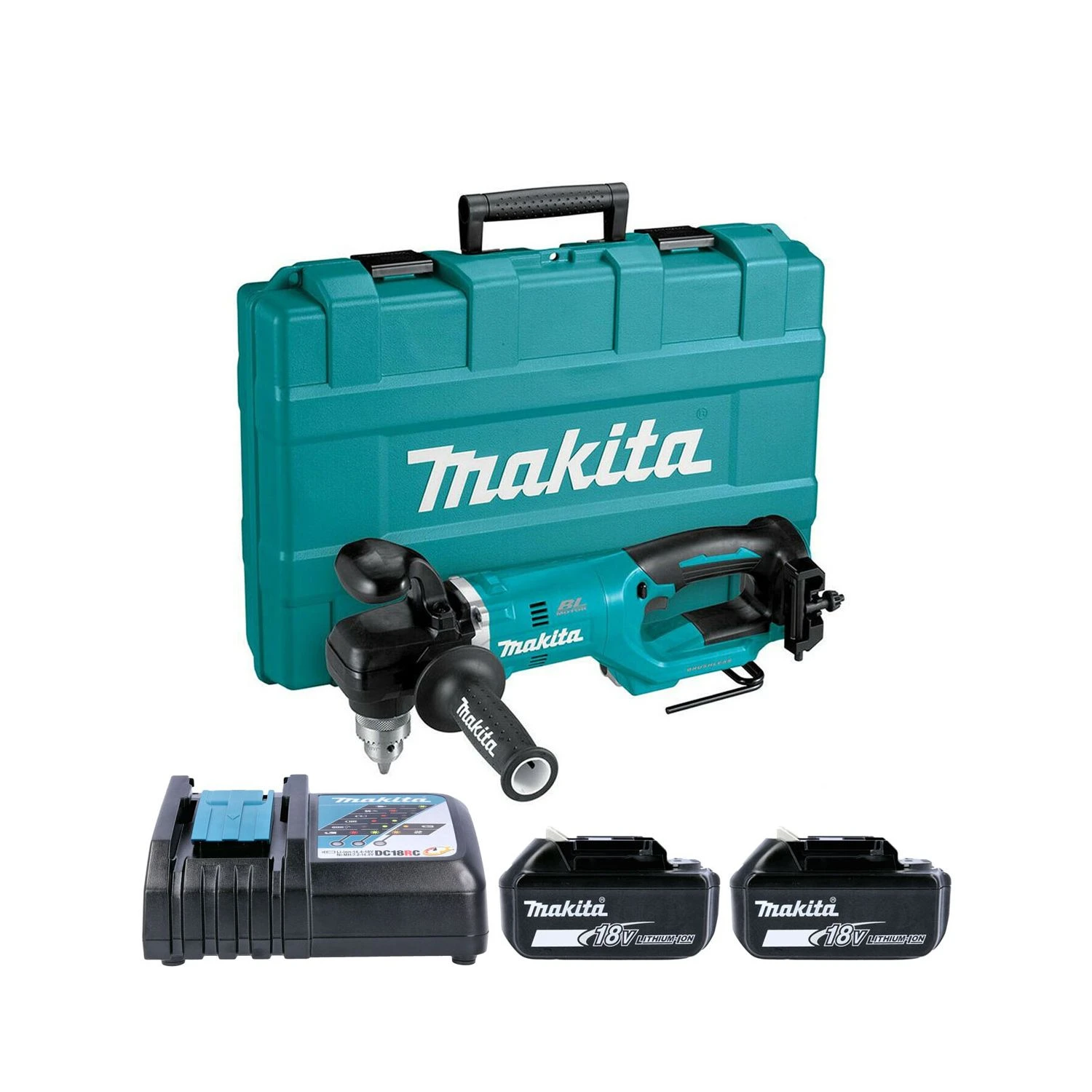 Makita DDA450 18V LXT Cordless Brushless Angle Drill With 2 X 6.0Ah Batteries, Charger & Carry Case 1 Makita DDA450 18V LXT Cordless Brushless Angle Drill With 2 X 6.0Ah Batteries, Charger & Carry Case