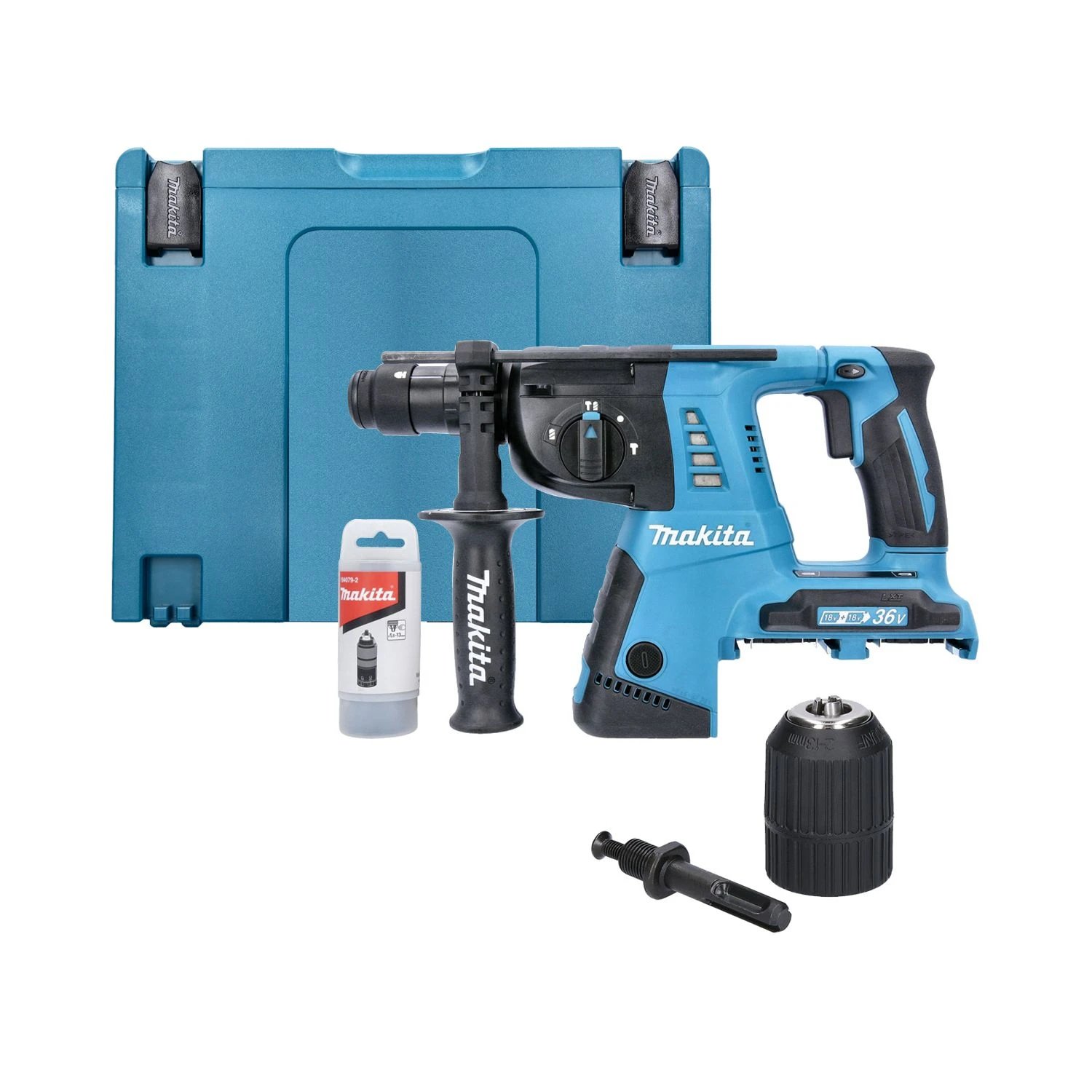 Makita DHR264 18V / 36V Cordless SDS Plus Hammer Drill With Extra Chuck & Makpac Type 4 Case 1 Makita DHR264 18V / 36V Cordless SDS Plus Hammer Drill With Extra Chuck & Makpac Type 4 Case