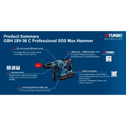 Bosch GBH18V-36C 18V BITURBO Cordless SDS Max Hammer Drill With Carry Case - 0611915001 5 Bosch GBH18V-36C 18V BITURBO Cordless SDS Max Hammer Drill With Carry Case - 0611915001 -Makitali Shop gbh 18v 36 c walk around