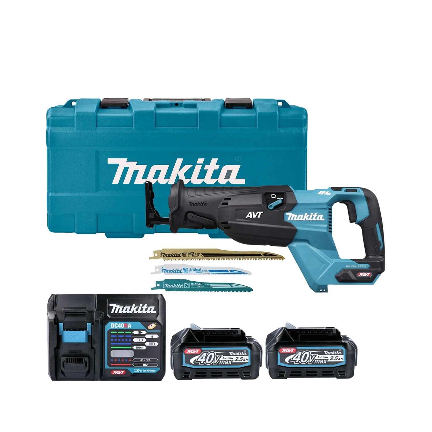 Makita JR002GD201 40Vmax XGT Cordless Brushless Reciprocating Saw With 2 X 2.5Ah Batteries, Charger & Case 1 Makita JR002GD201 40Vmax XGT Cordless Brushless Reciprocating Saw With 2 X 2.5Ah Batteries, Charger & Case