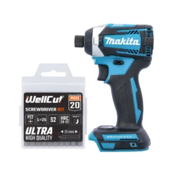 Makita DTD154 18v Li-Ion Brushless Cordless 1/4" Impact Driver With 20 Piece PZ2 25mm Screwdriver Bits